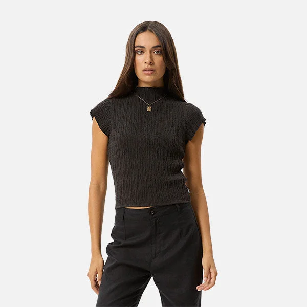 Afends Focus Hemp Seersucker Top - Black