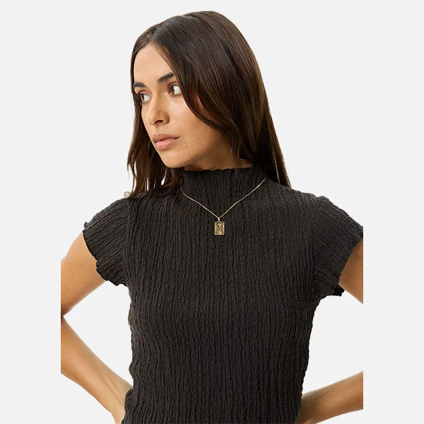 Afends Focus Hemp Seersucker Top - Black