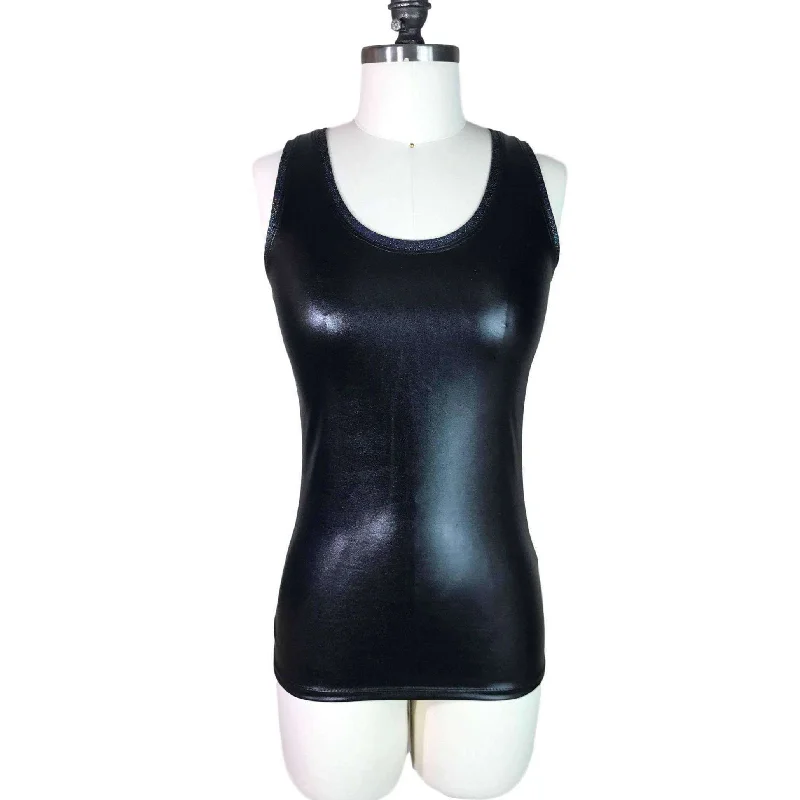 Full Length Tank Top - Black Metallic ""Wet Look""