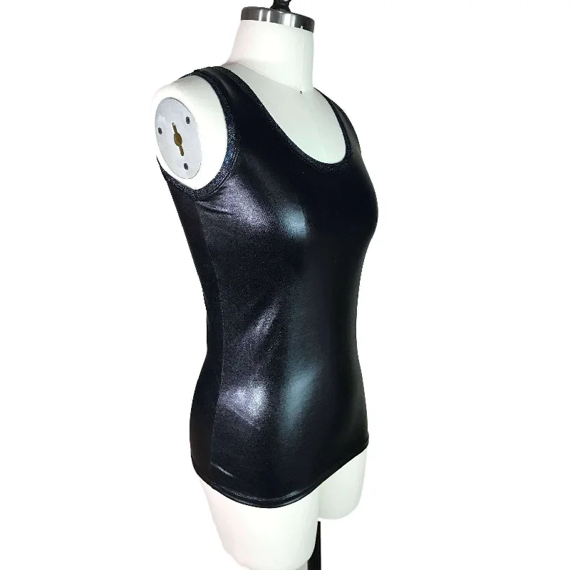 Full Length Tank Top - Black Metallic ""Wet Look""