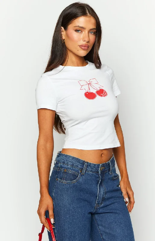 Cherry White Baby Tee