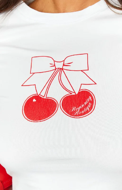 Cherry White Baby Tee