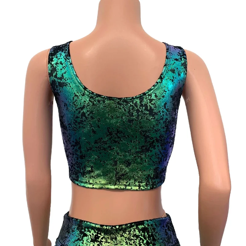 Lace-Up Crop Top - Green on Black Gilded Velvet