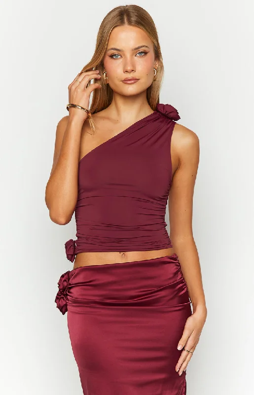 Lioness Rendezvous Burgundy One Shoulder Top