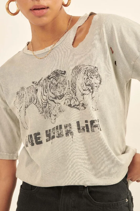 Live Your Life Distressed Tigers Graphic Tee