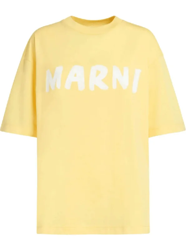 logo-print cotton T-shirt in yellow