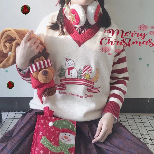 Lovely Christmas Cookie Striped Sweater YV40759