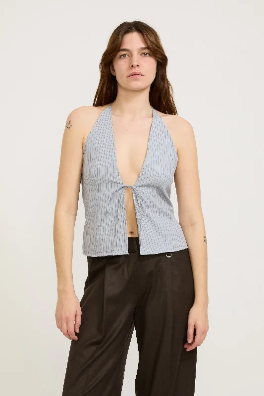 Open Halter Top Glacier Stripe