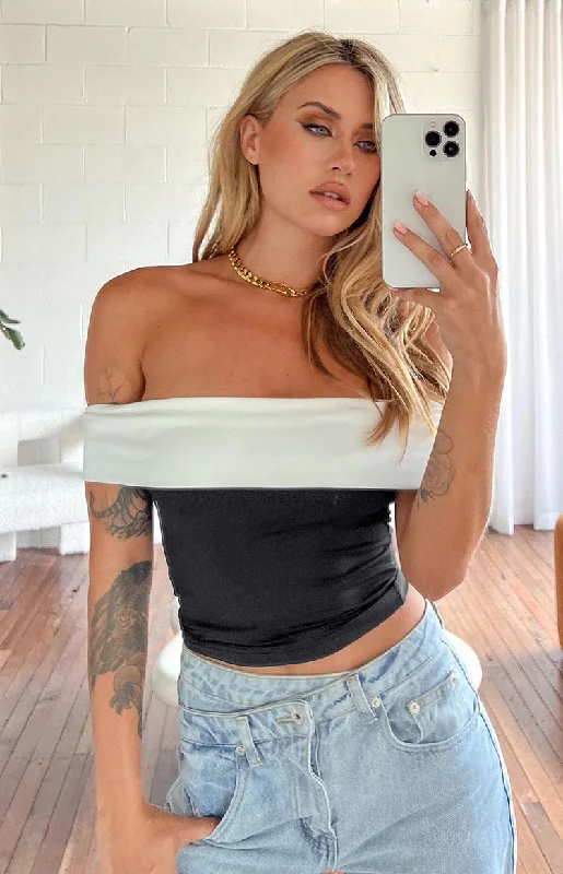 Paige Off Shoulder Black And White Contrast Top