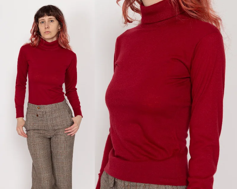 Petite XS 70s Wine Red Turtleneck Top