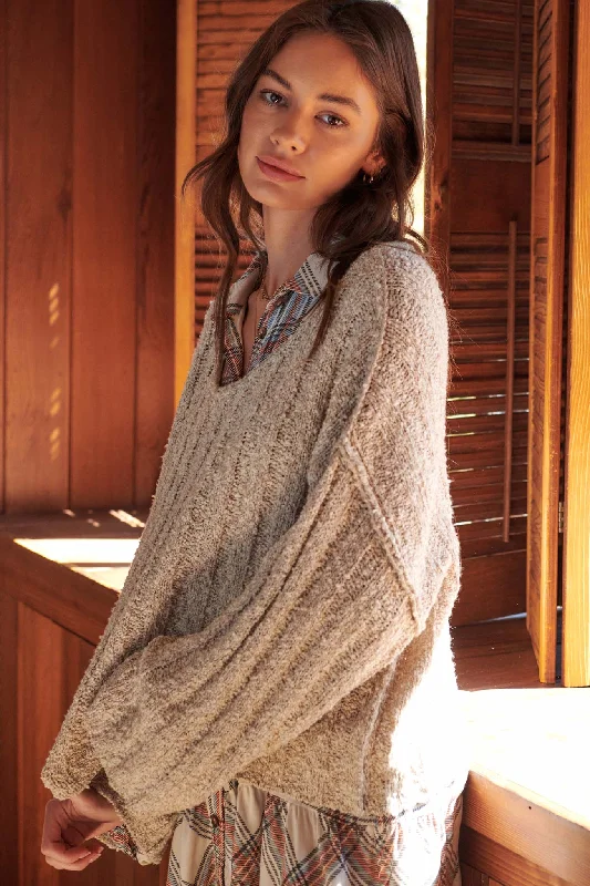 Rainy Days Textured Rib-Knit Sweater