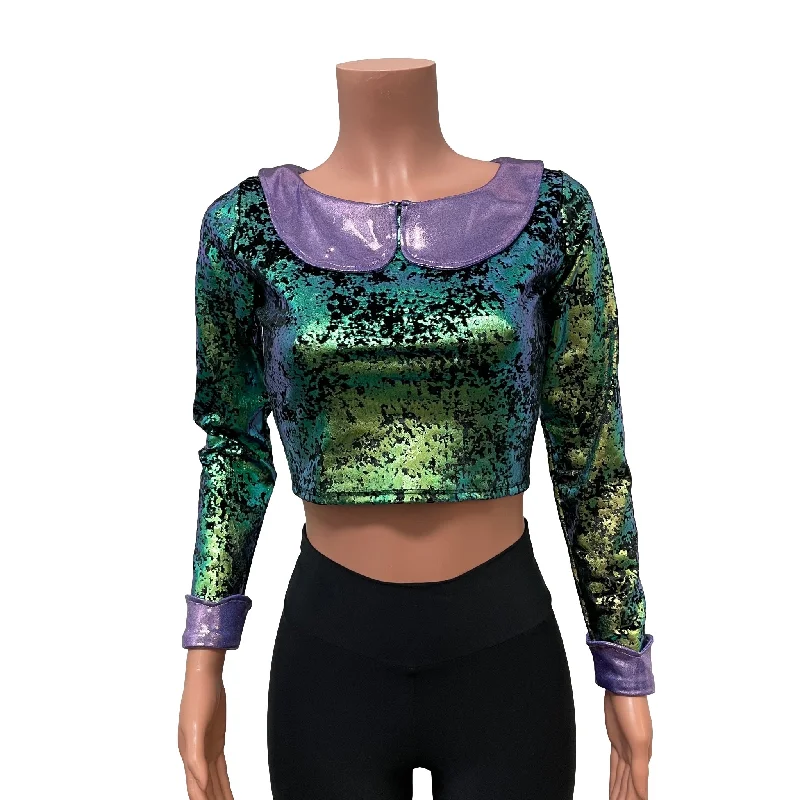 SALE - SMALL Metallic Velvet Petal Collared Crop Top