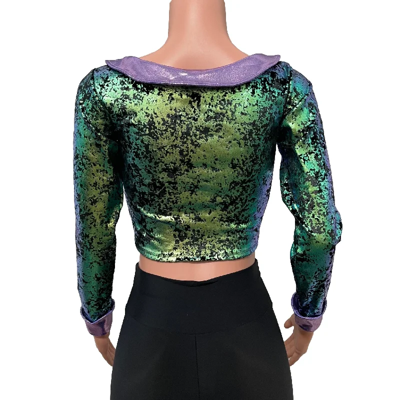 SALE - SMALL Metallic Velvet Petal Collared Crop Top