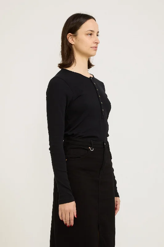 Slim Rib Placket L/S T-Shirt Black