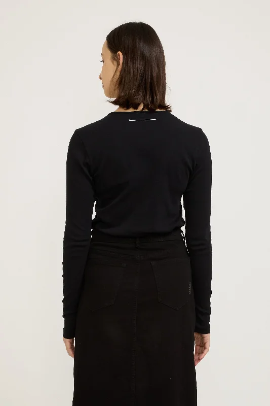 Slim Rib Placket L/S T-Shirt Black