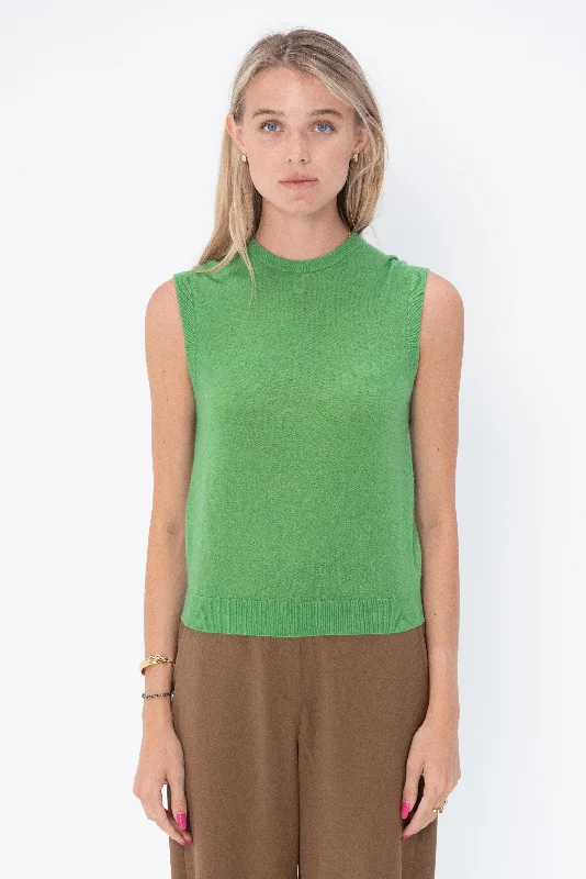 Skinlike Mercerized Wool Sleeveless Sweater, Green