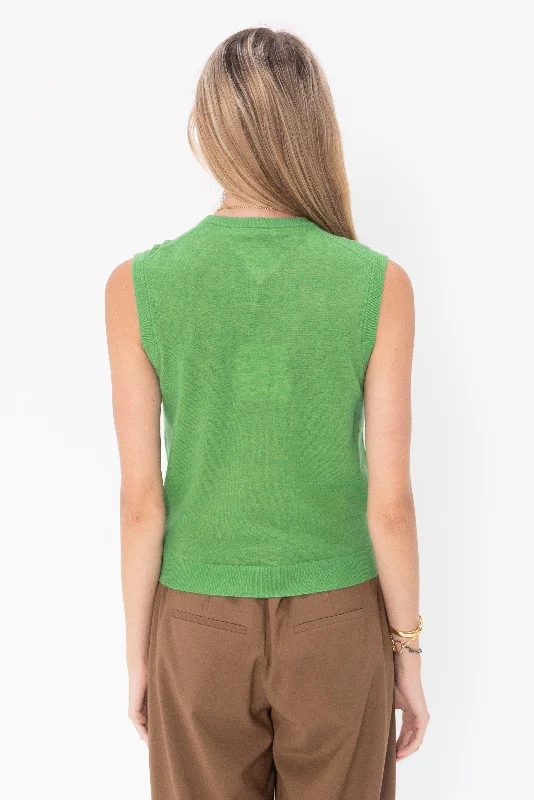 Skinlike Mercerized Wool Sleeveless Sweater, Green