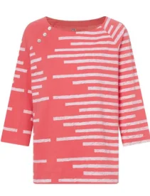 Top - Pullover Cotton Jersey - 3/4 Sleeve - Coral Reef / White Womens - 24310