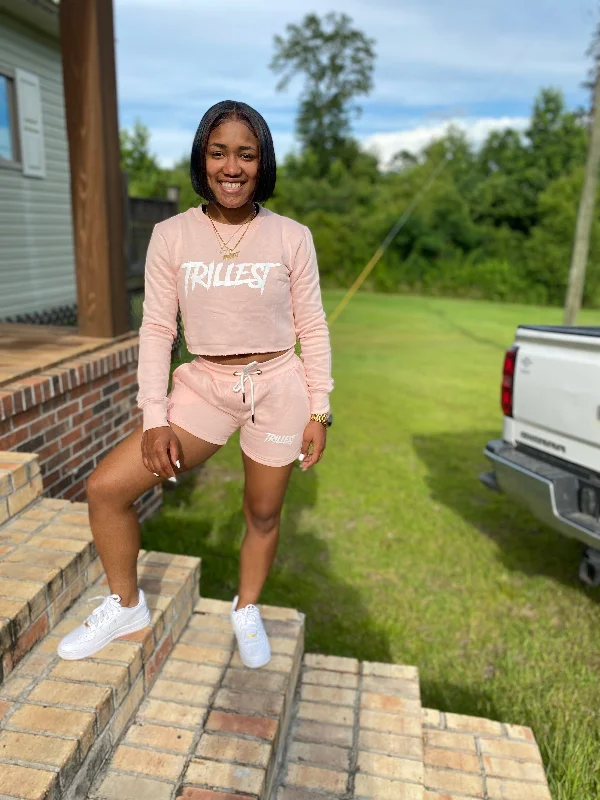 Trillest Crop Crewneck & Shorts Set - Soft Pink