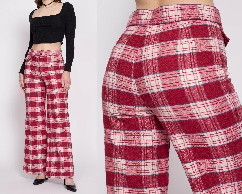 70s Red Plaid High Waisted Pants - Men's Small, Women's Medium, 31""