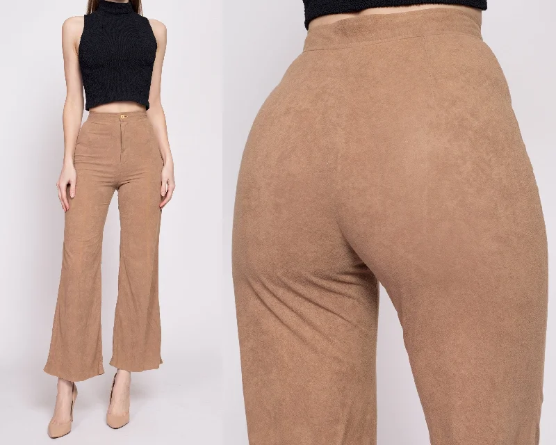 70s Tan Ultrasuede High Waisted Pants - Extra Small, 23.5""