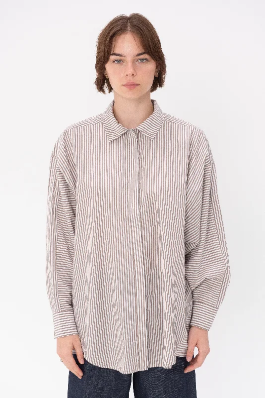 Kaarina Dolman Button Down, Sand & White Stripes