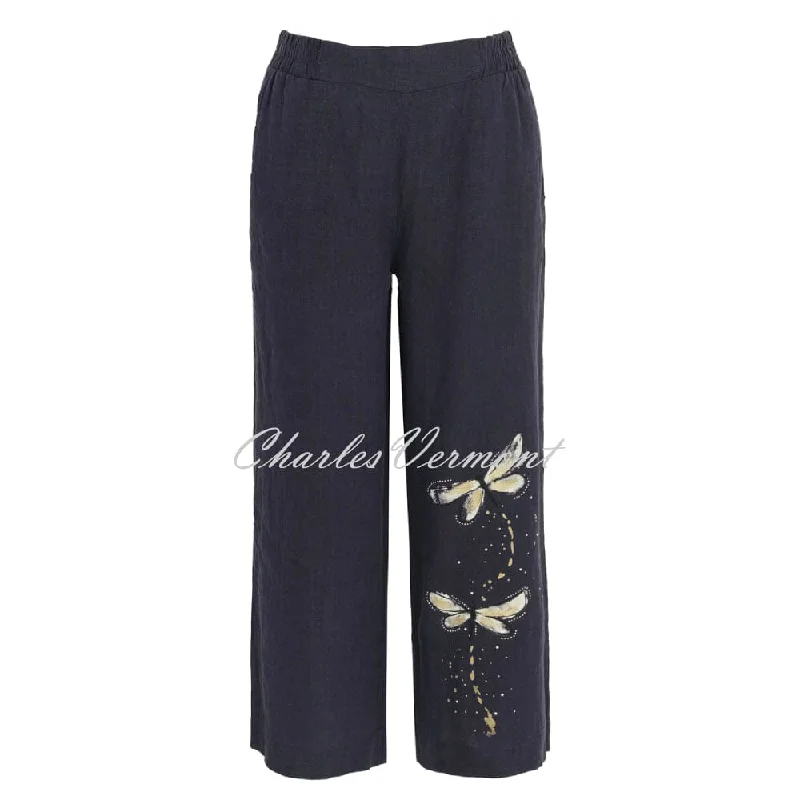 Dolcezza Wide Leg Culotte Linen Trouser With Butterfly Motif - Style 24266