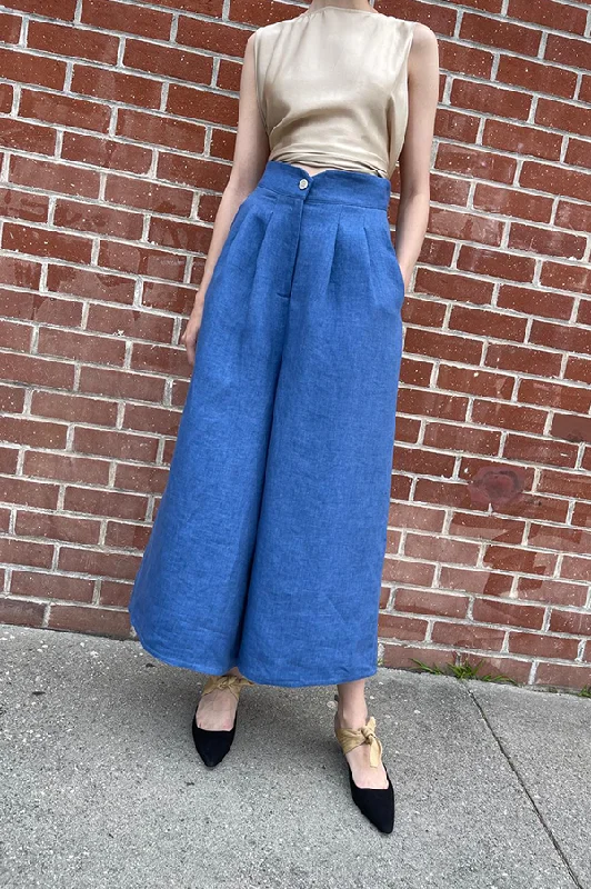 High Waist Denim Pants in Wave Blue