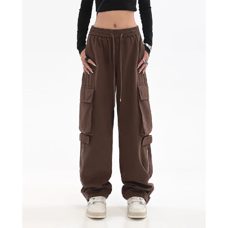 Jessica Solid Color High Waist Cargo Multi-Pocket Pants