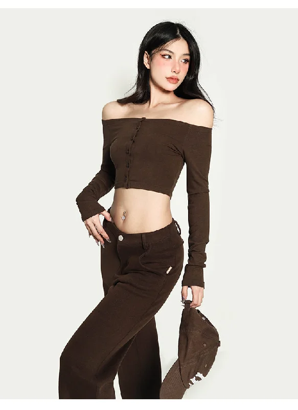 Jolie Solid Color V-shaped High Waist Loose Thin Wide-leg Straight Leg Pants