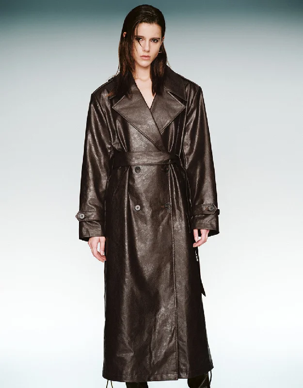 Longline Vegan Leather Trench Coat