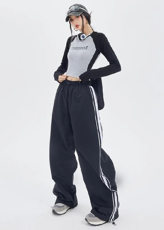 Madalynn Solid Color Black Stripe Baggy Sweatpants