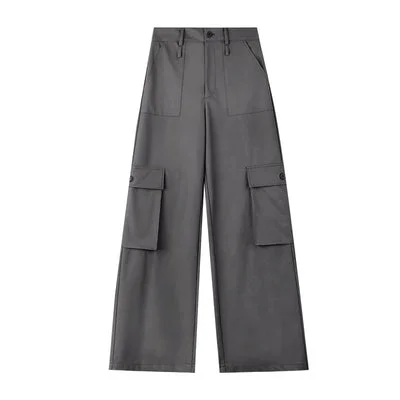 Myla Solid Color Dark Grey Straight Leg Cargo Pants