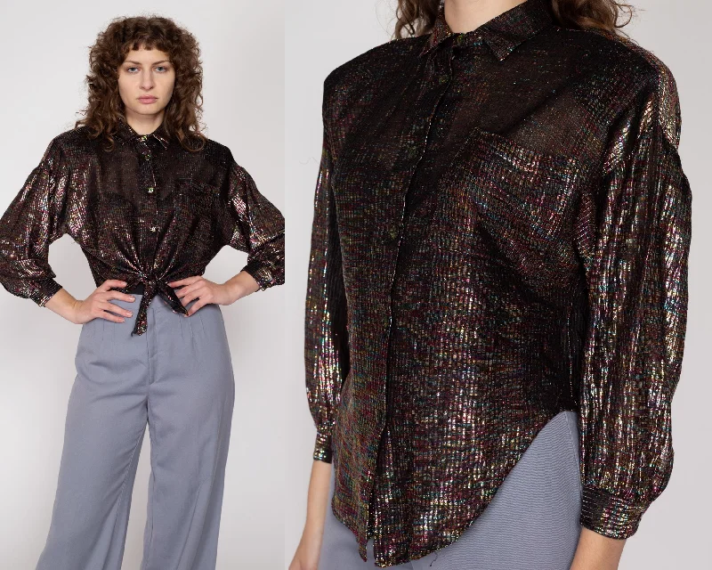 Sm-Med 80s Black Rainbow Lurex Batwing Shirt