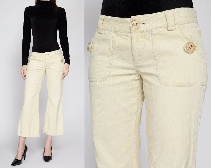 Small 90s Y2K Butter Yellow Corduroy Low Rise Flares