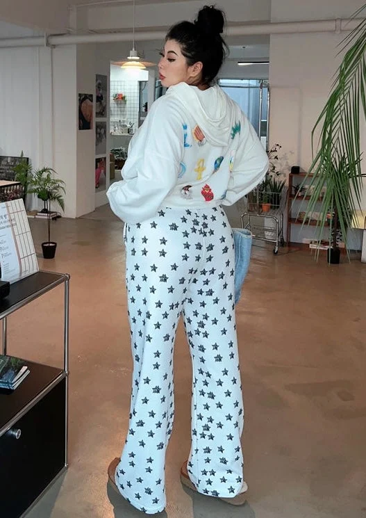 Star Light Print While Long Straight Leg Pants