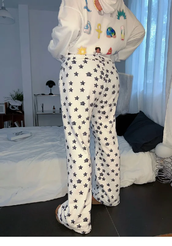 Star Light Print While Long Straight Leg Pants