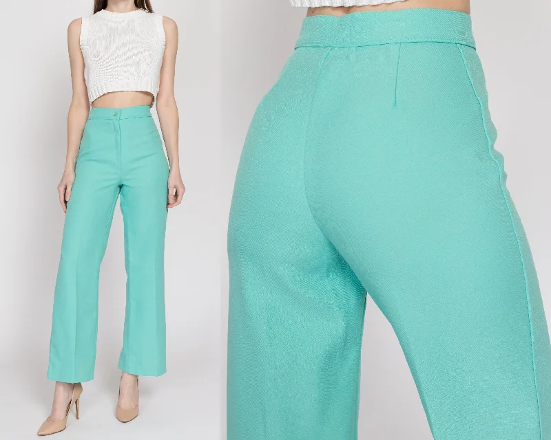 XS 70s Aqua Blue High Waisted Trousers 24""