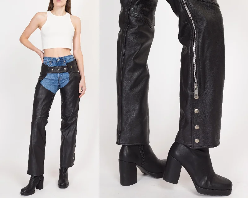 XS 90s Black Leather Biker Chaps